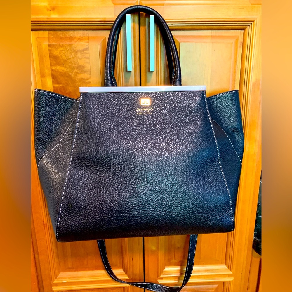 JENRIGO Milano Leather Shoulder Hand Bag Purse Color Black Magnetic Closure